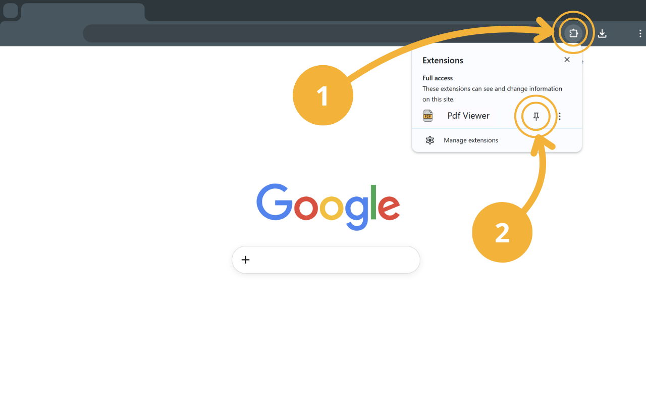 Open the extensions menu and pin PDF Viewer